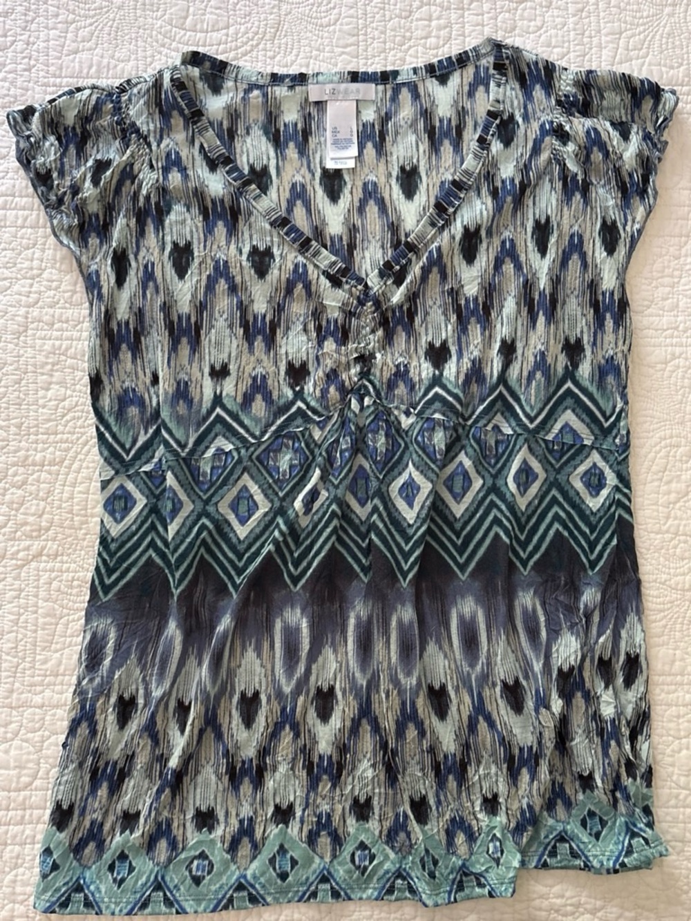 Liz Wear Blue Multi V-Neck Printed Women's Top